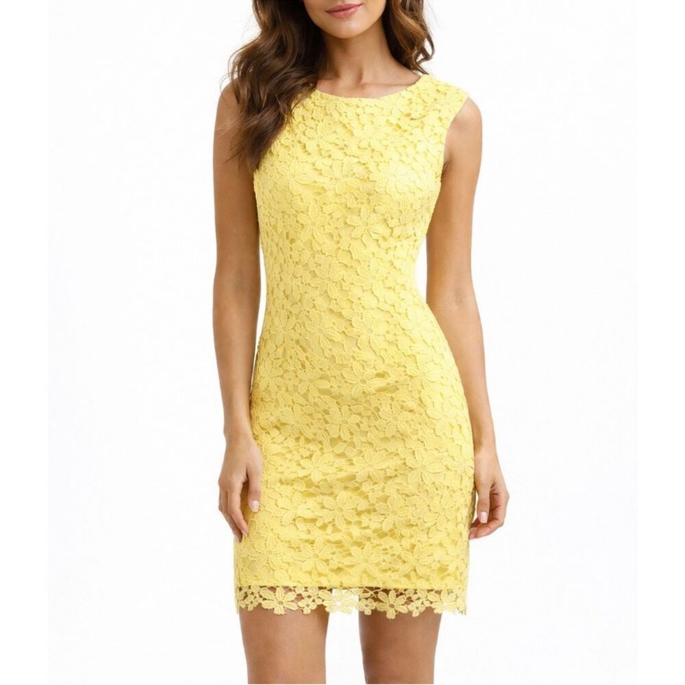 LAUREN Ralph Lauren 🍋 Ladies Yellow Lace Cocktail Mini Dress Sleeveless 10 *EUC*